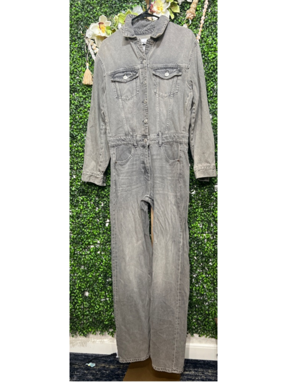 Women's ZARA Gray Denim Jumpsuit Coveralls Size Medium - Picture 5 of 9